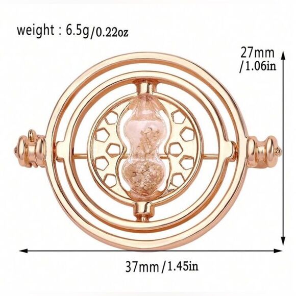 Harry Potter Time Turner Brooch, Gold tone, Lightweight, Glitter Sand, U… - Picture 3 of 3